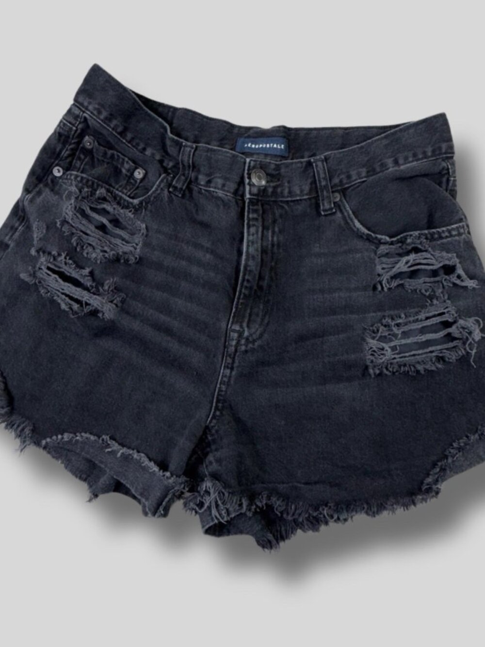 Aeropostale Denim Shorts Womens 12 Black Distressed Cutoff‎ Raw Hem Mid Rise